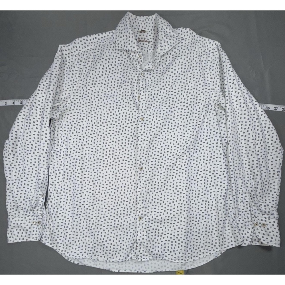 Stenströms Dress Shirt Mens XL White Floral Fitted Body Long Sleeve Woven